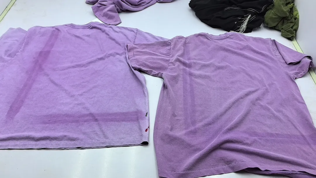 Dyeing/washing and distressing process proofing GALLERY DEPT VINTAGE LOGO PAINTED TEE PURPLE Purple ink distressed short sleeves Retro English pocket TEE Purple S-XL Ready-made garment dyeing Fried salt distressing Hand-sewn plaster bone Very heavy work Manufacturing deep and light fading process Hand-splashed ink graffiti Genuine acrylic material